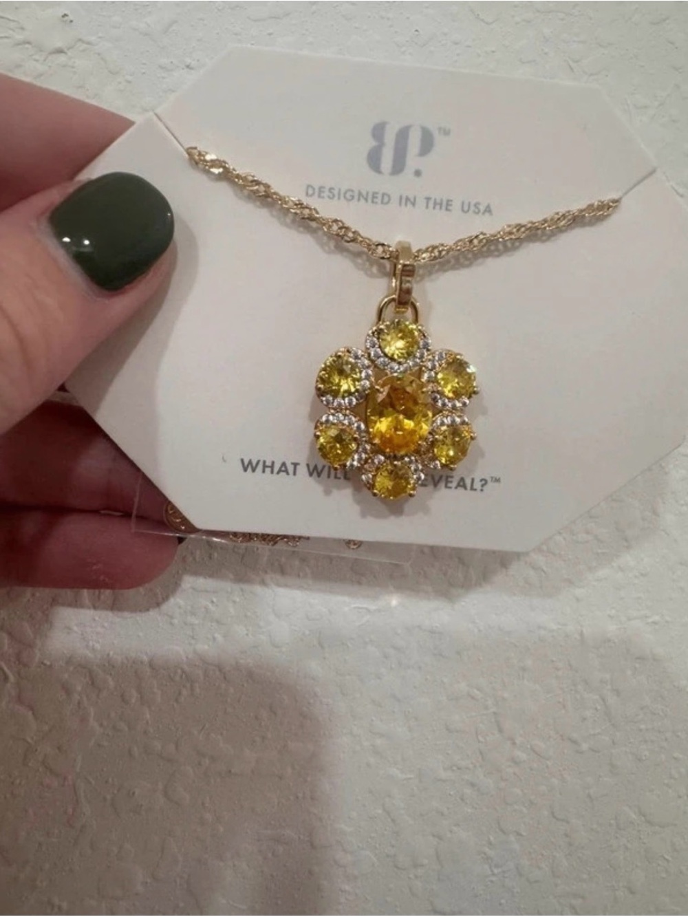 Gold-Tone Yellow Crystal Floral Pendant Necklace